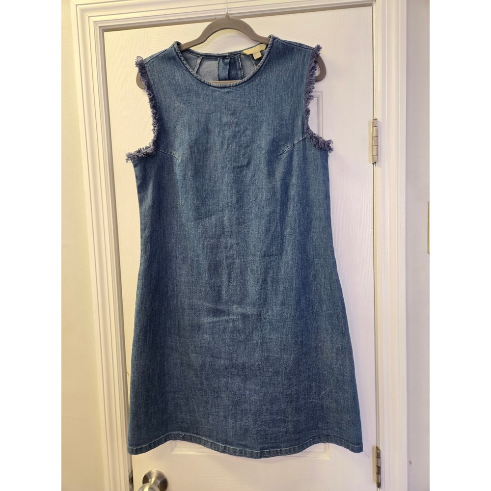 Hope & Harlow Blue Denim Sleeveless Fringe Trim Shift Dress Size 6 Medium Wash